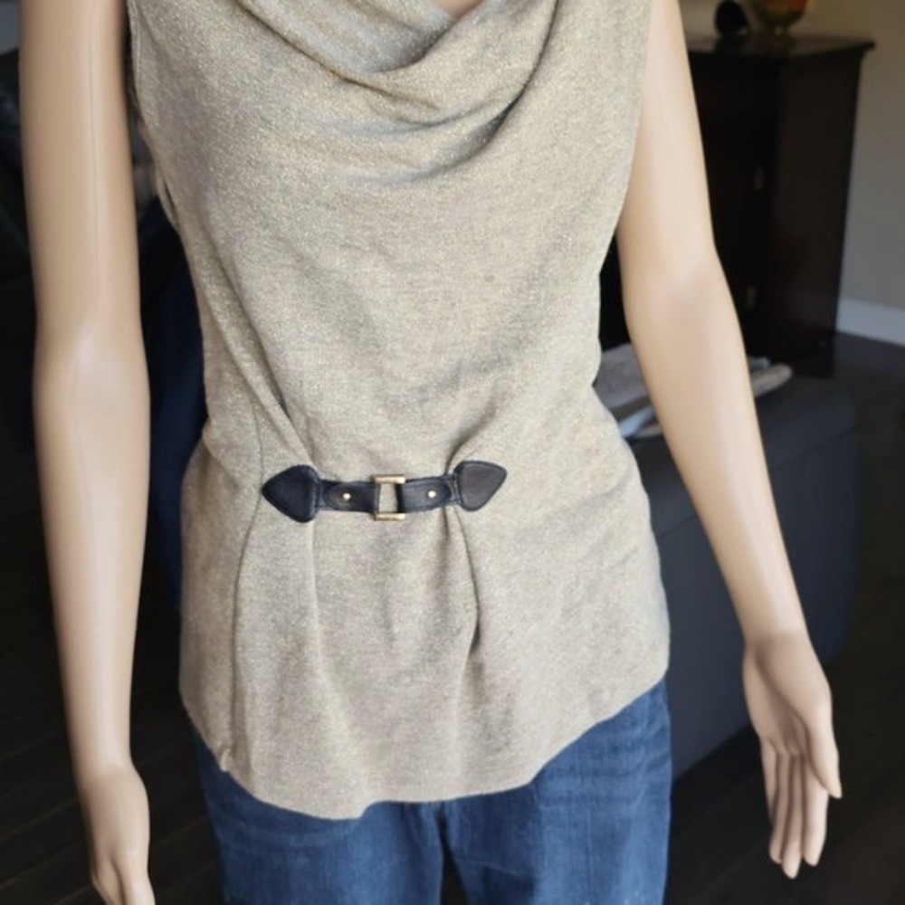 XOXO Knit Top Women's Small Gold Metallic Cowl Neck Buckle Accent Sleeveless